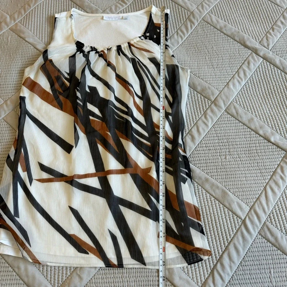 2/$10 New York & Co Tank w/ chiffon overlay Sz S white black & brown pattern - Picture 6 of 9